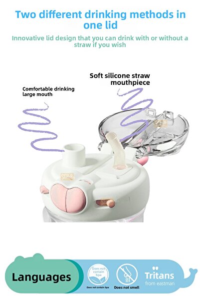 DILLER 580ml New Collection Cute Animals Fancy Tritan Kids Water Bottle With/Without Straw with Neck Strap