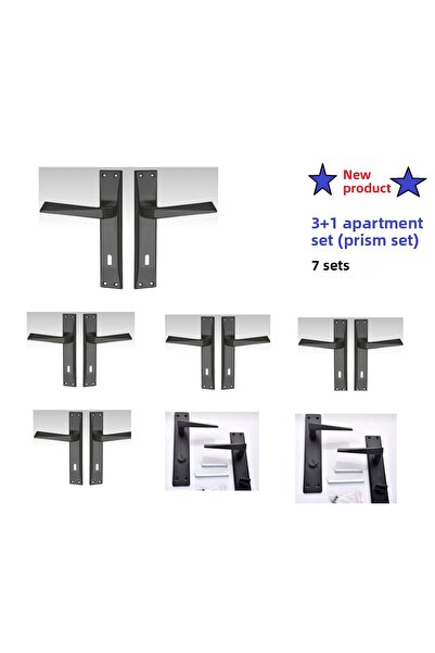 EFAKS (7 مجموعات) طقم مقابض أبواب بريزم أسود غير لامع بمرآة 3+1 للشقق / 5 غرف...