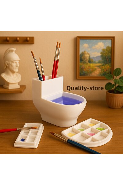 Mutu Store لوحة ألوان صغيرة بتصميم مقعد المرحاض - حامل لغسل الفرشاة مع حجرة ل...