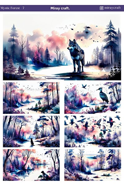 MirayDesign 1 foaie de autocolant tematic Ilustraston Pădurea Misterioasă, 12...