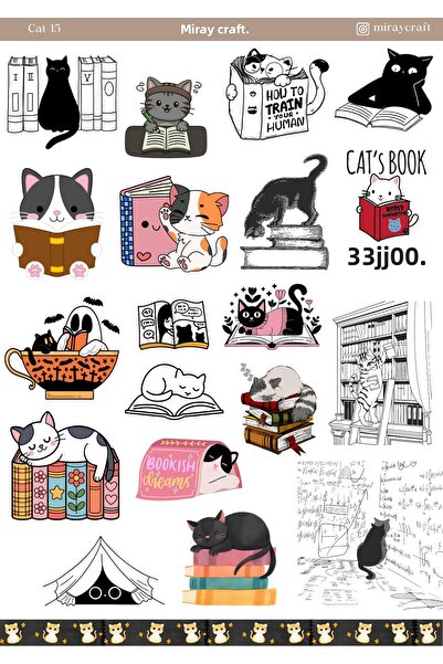 MirayDesign 1 страница стикери с котешка тематика (12x17 cm) за Bullet Journa...