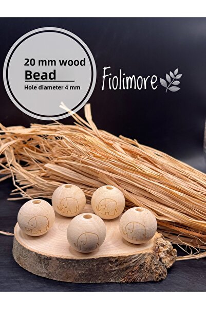 Fiolimore خرز خشبي خام بنمط الفيل 20 مم (5 قطع) سلسلة مفاتيح وملحقات سلسلة ال...