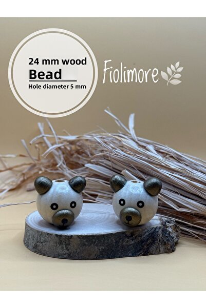 Fiolimore خرز على شكل دمية دب خشبية 24 مم (قطعتان) جودة أولى لسلسلة المفاتيح ...