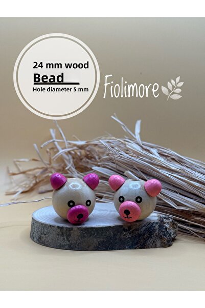 Fiolimore خرز على شكل دمية دب خشبية 24 مم (قطعتان) جودة أولى لسلسلة المفاتيح ...
