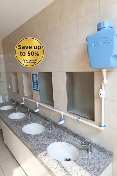 hilal kimya 10 Lt 3 Tap Push Button Liquid Soap Dispenser with Central Storage – for School, Mosque and Bulk Use