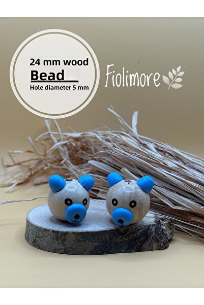 Fiolimore خرز على شكل دمية دب خشبية 24 مم (قطعتان) جودة أولى لسلسلة المفاتيح ...