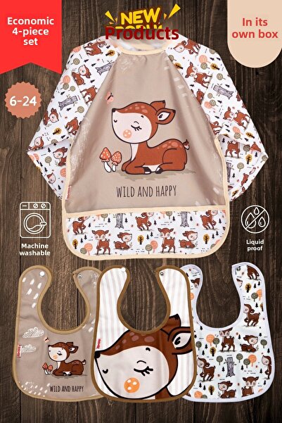 Bebechi مجموعة من 4 قطع بنمط غزال - نشاط صديق للبيئة ومريلة طعام في صندوق من ...