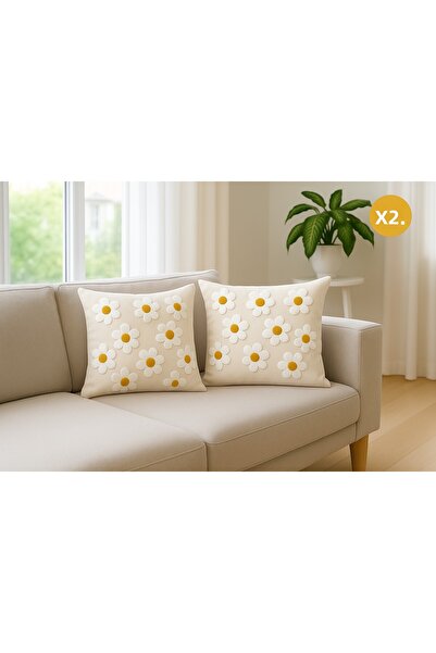 aydev home collection 2 قطعة غطاء وسادة مزخرف بتصميم خاص مطرز بنقشة الأقحوان،...