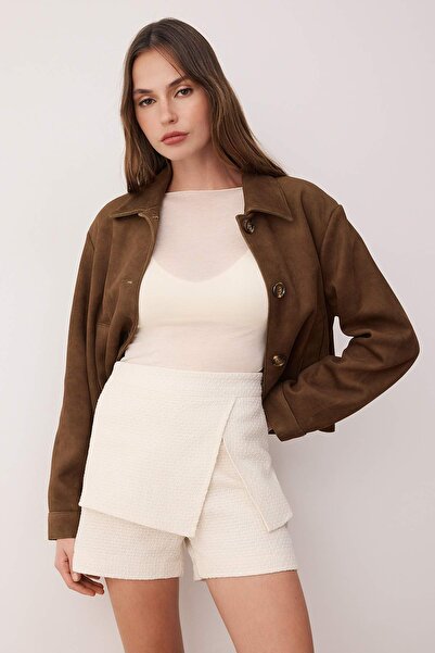 Trendyol Collection Stone Woven Tweed Skirt Look Shorts Twoaw26Sr00002