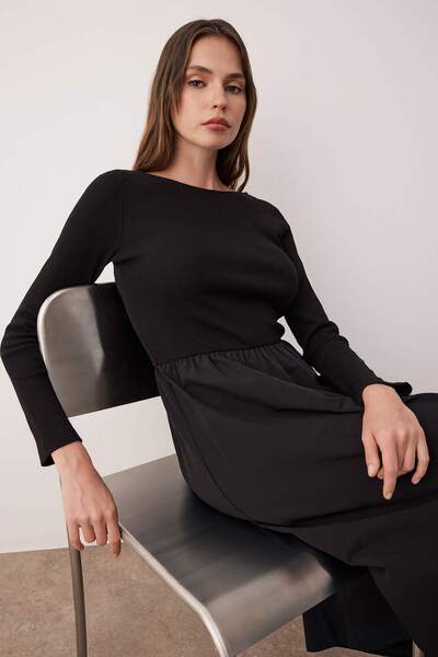 Trendyol Collection Μαύρο πλεκτό/υφαντό ύφασμα Miks Maxi υφαντό φόρεμα TWOAW26EL00232