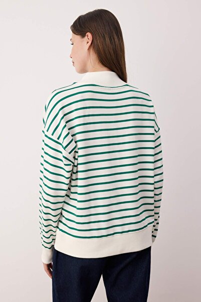 Trendyol Collection Σμαραγδένιο Πράσινο Ριγέ Oversize/Φαρδύ Πλεκτό Φούτερ TWOAW26SW00102