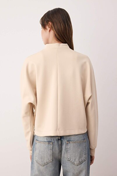 Trendyol Collection Pletená bomber bunda Stone s límečkem, sezónní, na patentky, oversize/široký střih TWOAW26CE00046