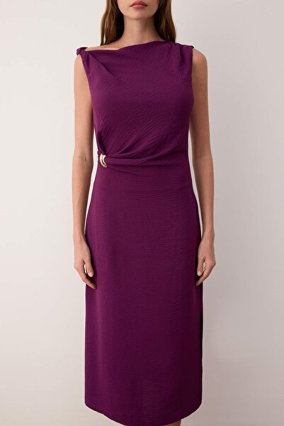 Trendyol Collection Purple Accessory Detailed Midi Woven Dress Twoss25El00862