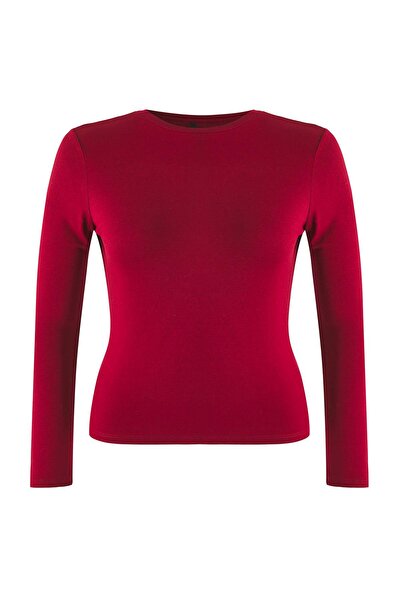 Trendyol Curve Burgundy Premium Soft Fabric Viscose Crew Neck Crop Stretchy Knitted Blouse Tbbaw25Af00027