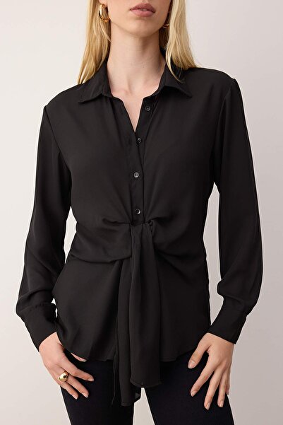 Trendyol Collection Black Light Transparent Front Tie Detail Chiffon Twoaw26Go00065