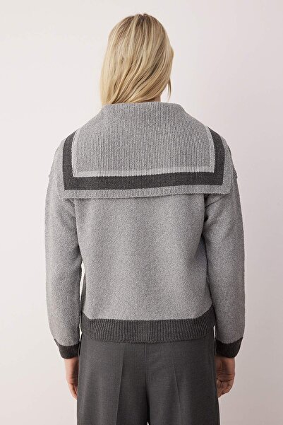 Trendyol Collection Gray Color Block Turn-Down Collar Knitwear Cardigan Twoaw26Hi00256