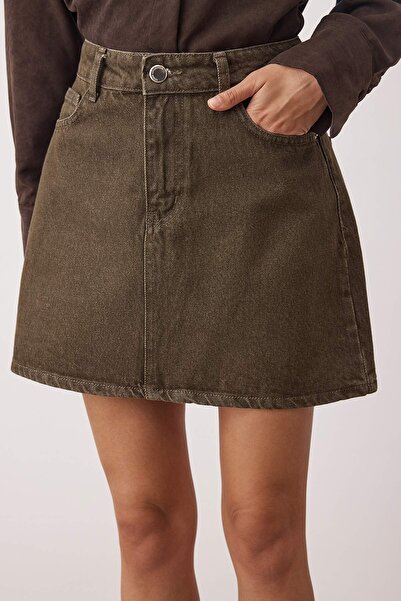 Trendyol Collection Khaki Mini Basic Denim Skirt Twoaw26Et00049
