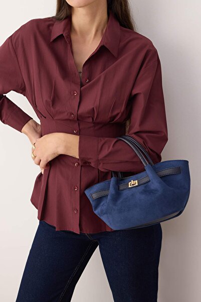 TRENDYOL SHOES Indigo semišová mini městská taška s křížovým popruhem na ruku a rameno TWOSS25OC00003