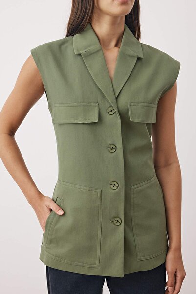Trendyol Collection Khaki Regular Gabardine Safari Vest Twoaw26Ye00030