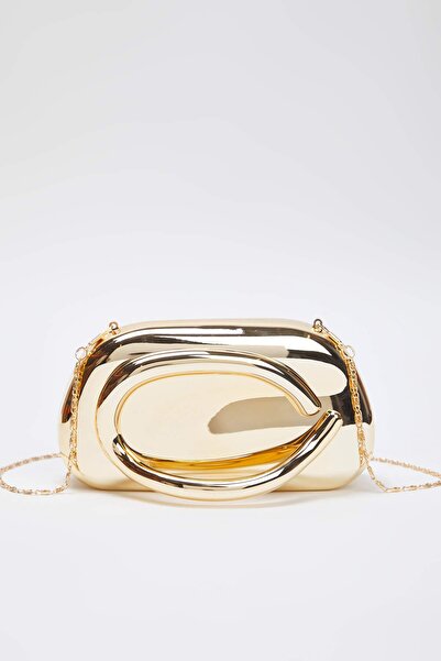 TRENDYOL SHOES Goldene stilvolle Mini-Clutch-Handtasche für Damen TAKAW26PY00009