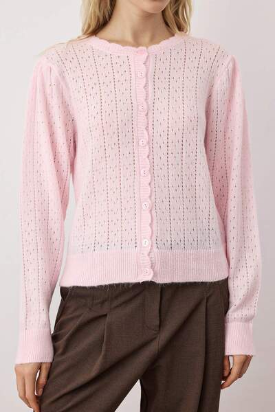 Trendyol Collection Light Pink Soft Textured Pointelle Knitwear Cardigan Twoaw26Hi00034