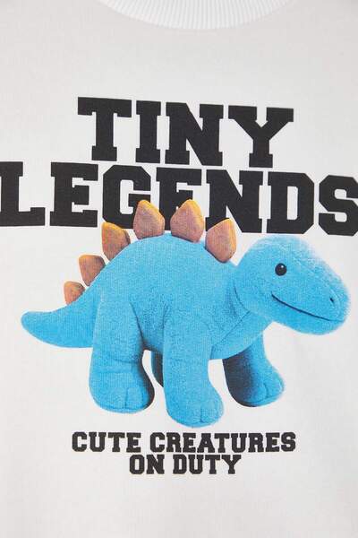 TRENDYOLKIDS Ecru Cotton Printed Crew Neck Oversize Boys' Knitted Sweatshirt Tkdaw26Sw00040