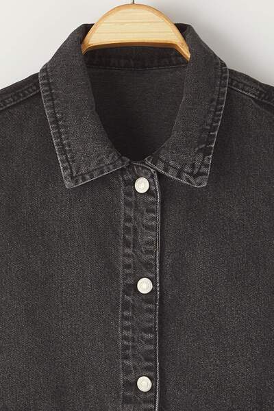 Trendyol Curve Anthracite Shirt Collar Pocket Detail 100% Cotton Denim Vest Jacket Tbbaw26Bh00003