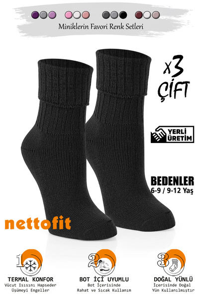 nettofit Șosete tricotate pentru fete de iarnă din lână termică pentru vârstele 6-9 și 9-12 ani (3 perechi)