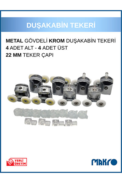 Duşakabin Tekerleği 8'li Cam Kabin Tekeri Rulmanlı Krom Metal Gövdeli Bilyalı Çift Tekerlekli