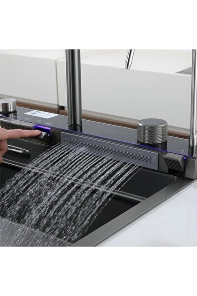 Sanlux Chiuveta Premium din Otel Inoxidabil cu 2 Cascade și Tocator, Negru