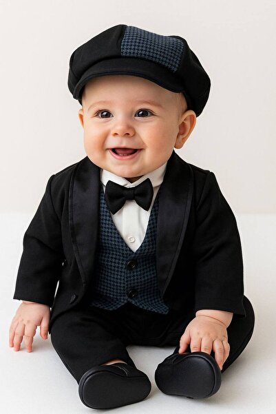 Petite Ponpon Baby Harry&millie Ponpon Baby Erkek Bebek Yenidoğan Mevlüt Takımı Smokin Siyah Ceketli Bebek Hediyelik