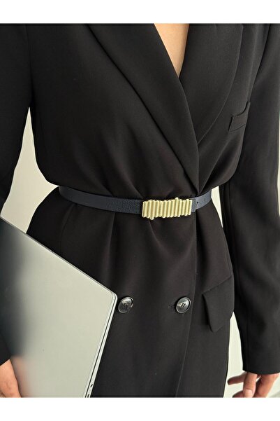 LİA KEMER Striped Gold Buckle Belt