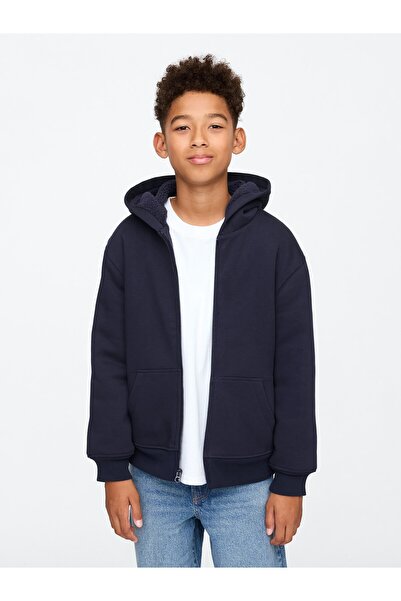 GAP Erkek Çocuk Lacivert VintageSoft Sherpa Fermuarlı Sweatshirt