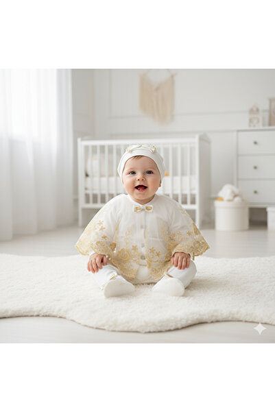Ponpon Baby French Lace Cape Angel Wing Detailed Baby Mevlüt Jumpsuit Baby Gift Photo Shooting