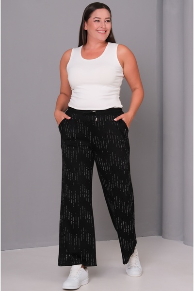 Şans Women's Plus Size Black, Stone Detailed, Lace-Up, Pocketed Sweatpants Bottom 65N39140