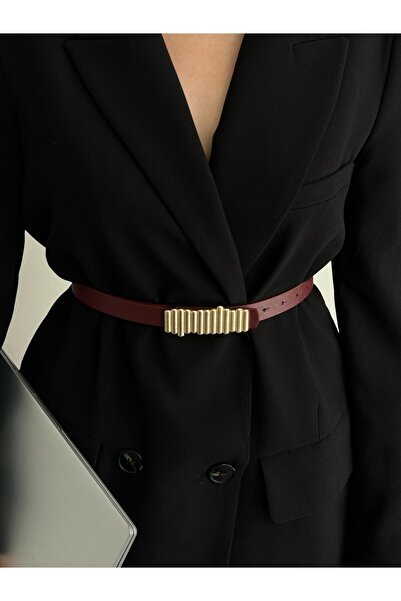 LİA KEMER Striped Gold Buckle Belt