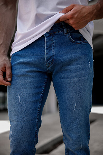 Newtime Чоловічі джинси Skinny Fit Середньо-сині з загнутими краями