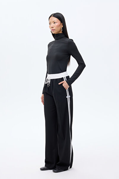 Quzu Етикетка Детальна стрічка Гарнір Широкі штанини Чорні