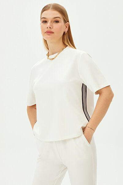 Allyco Crew Neck Short Sleeve Stripe Detailed Comfortable Fit Knitted T-Shirt