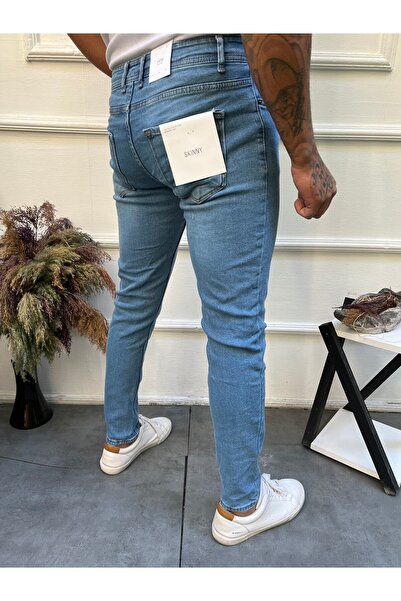 Newtime Ανδρικό τζιν Slim Fit ανοιχτό μπλε με καρφώματα