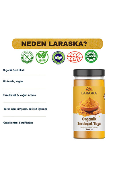 Laraska Organik Organik Toz Zerdeçal- Organic Turmeric Powder - Turmeric Ground 50g