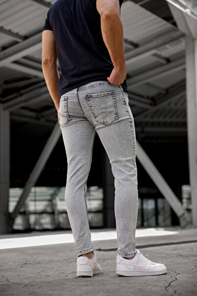 Newtime Men's Light Gray Snow Wash Slim Fit Slim Fit Lycra Stretch Jean Jeans