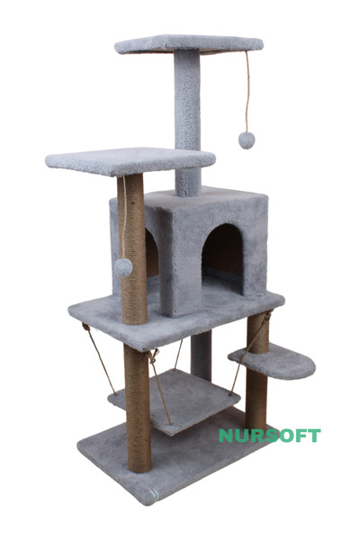 Nursoft Y-01 Luxury Cat Scratching Playhouse with Swing and Nest - Gray