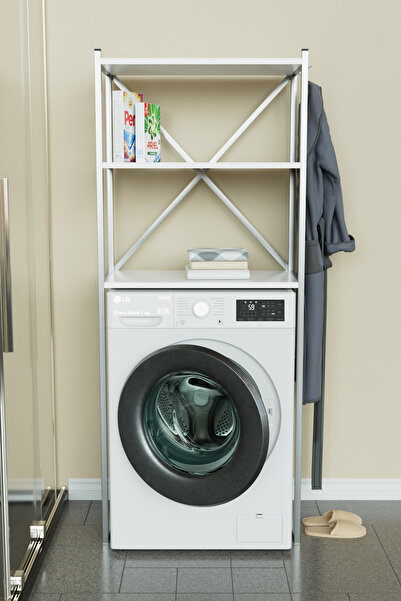 Hediyeler Kapında Askılıklı Çamaşır Makinesi Üstü Banyo Düzenleyici Raf Çok Amaçlı Organizer Gümüş - Beyaz