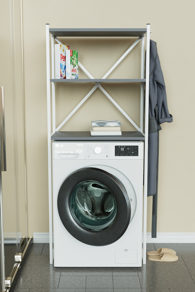 Hediyeler Kapında Askılıklı Çamaşır Makinesi Üstü Banyo Düzenleyici Raf Çok Amaçlı Organizer Beyaz - Antrasit