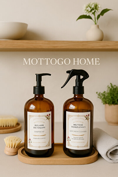 Mottogo Sıvı Sabunluk, Sprey Şişe ve Ahşap Altlık- 6 Farklı Etiket