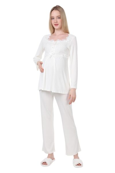 Luvmabelly Myra9640b Dantelli Hamile Pijama Takımı -ekru