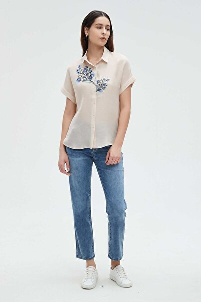 Nichii Women's Short Sleeve Floral Print Blouse