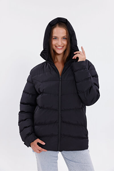 Royalside Palton negru pentru femei, căptușit cu cu glugă căptușeli, impermeabil, rezistent la vânt, parka