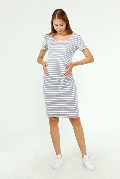 Luvmabelly Myra5331 - Maternity Dress Striped - Gray